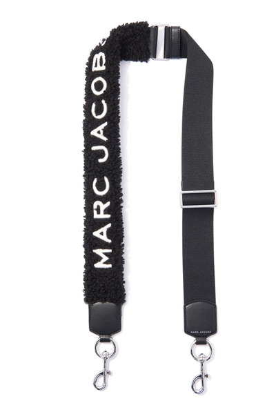 Marc Jacobs The Teddy Logo Faux Shearling Bag Strap In Black