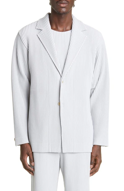 Issey Miyake Single-breasted Technical-pleated Jacket In Grigio Chiaro