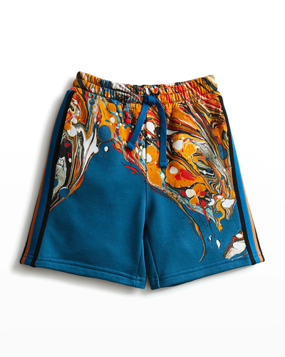 Dolce & Gabbana Kids' Boy's Logo Marble Swirl-print Jogger Shorts In Multicolor