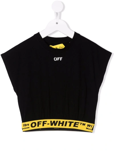 Off-white Kids Black And Yellow Off Industrial Crop Tee Top