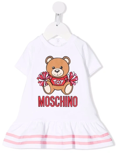 Moschino Babies' Logo-print Short-sleeve Dress In Bianco