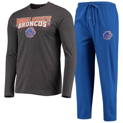 Concepts Sport Royal/heathered Charcoal Boise State Broncos Meter Long Sleeve T-shirt & Pants Sleep In Royal,heathered Charcoal