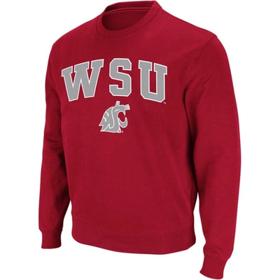 Colosseum Crimson Washington State Cougars Arch & Logo Crew Neck Sweatshirt