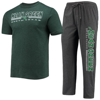 Concepts Sport Heathered Charcoal/kelly Green North Texas Mean Green Meter T-shirt & Pants Sleep Set In Heathered Charcoal,kelly Green