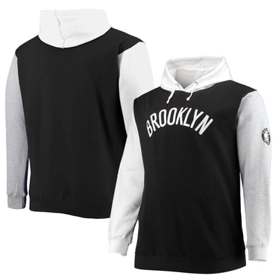 Fanatics Men's  Black And White Brooklyn Nets Big And Tall Double Contrast Pullover Hoodie In Black,white