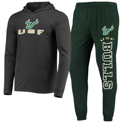 Concepts Sport Green/heather Charcoal South Florida Bulls Meter Long Sleeve Hoodie T-shirt & Jogger In Green,heather Charcoal