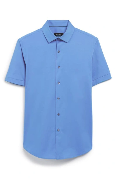 Bugatchi Tech Miles Short Sleeve Stretch Cotton Button-up Shirt In Air Blue