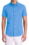 Bugatchi Tech Miles Short Sleeve Stretch Cotton Button-up Shirt In Ocean