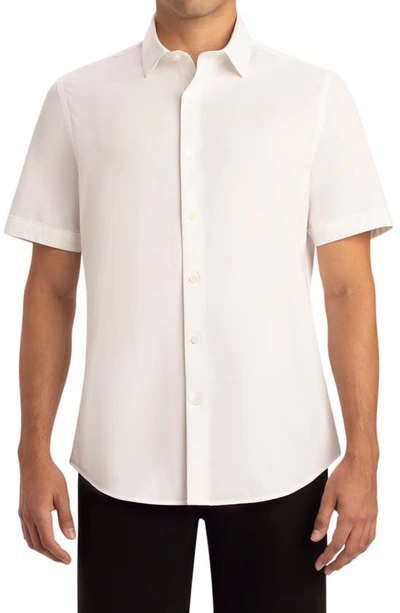 Bugatchi Tech Miles Short Sleeve Stretch Cotton Button-up Shirt In White
