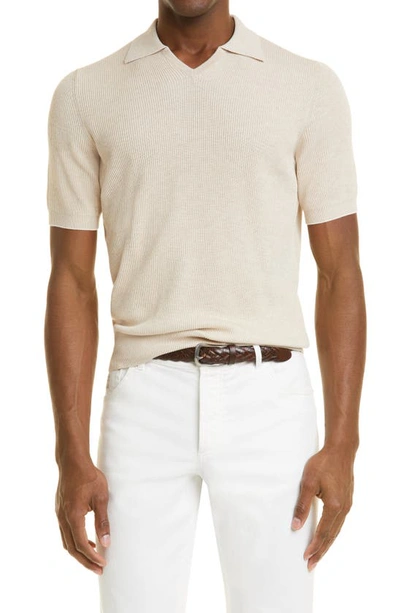 Brunello Cucinelli Short Sleeve Polo Sweater In Cv927 Sand