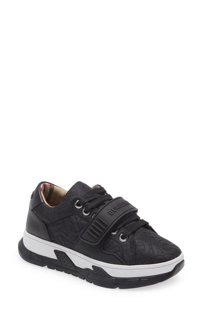 Burberry Kids Recycled Polyester And Leather Monogram Sneakers In Black