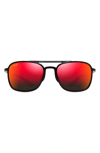 Maui Jim Keokea 55mm Polarizedplus2® Aviator Sunglasses In Black Red Tortoise/lava