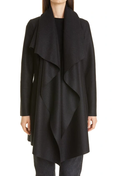 Shop Harris Wharf London Draped Wool Coat In Black/ Black