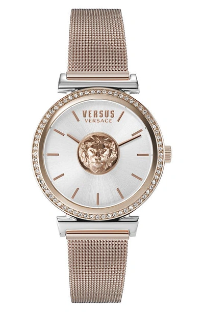 Versus Brick Lane Mesh Strap Watch, 34mm In Silver/rose Gold