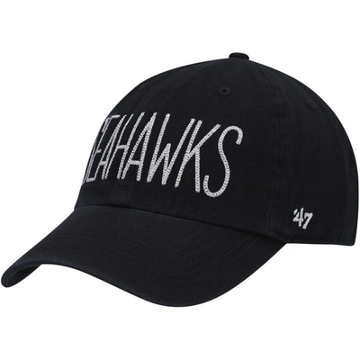 47 ' Black Seattle Seahawks Shimmer Text Clean Up Adjustable Hat