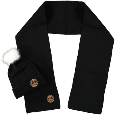 Zoozatz Atlanta United Fc Fuzzy Cuffed Pom Knit Hat And Scarf Set In Black
