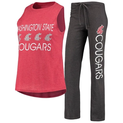 Concepts Sport Crimson/charcoal Washington State Cougars Team Tank Top & Pants Sleep Set