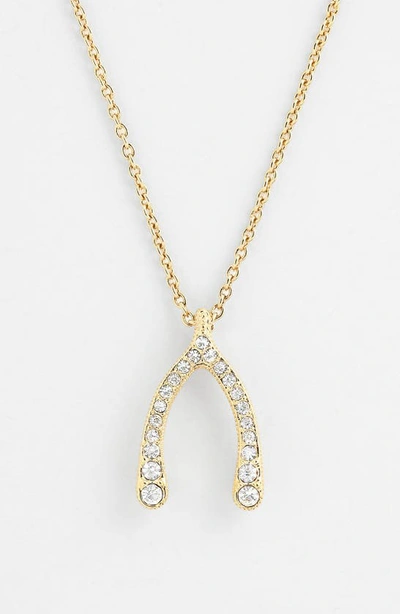 Nadri 'wishbone' Pendant Necklace In Gold/ Clear Crystal