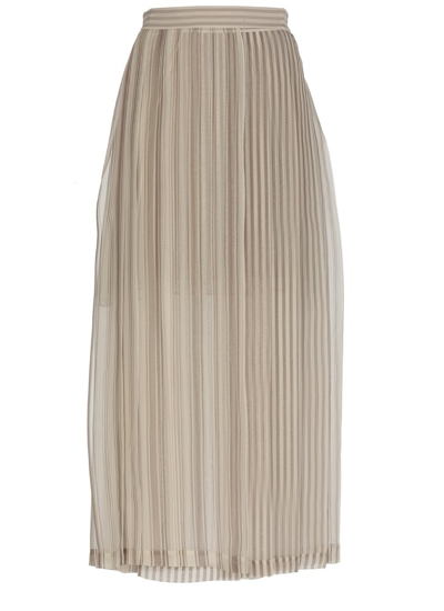 Brunello Cucinelli Layered Pleated Maxi Skirt In Brown