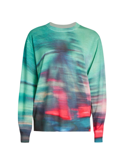 Dries Van Noten Tie-dyed Merino Wool-blend Sweater In Turquoise