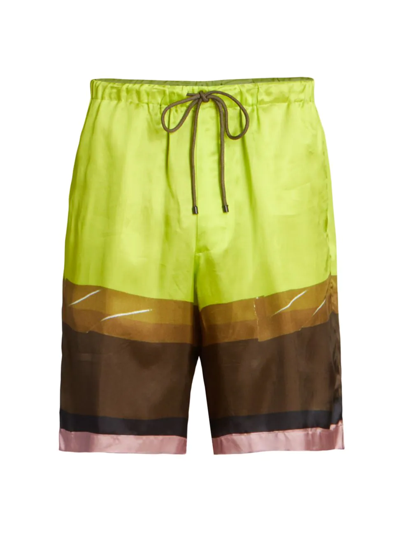 Dries Van Noten Mens Yellow Striped Relaxed-fit Mid-rise Crepe Shorts 34