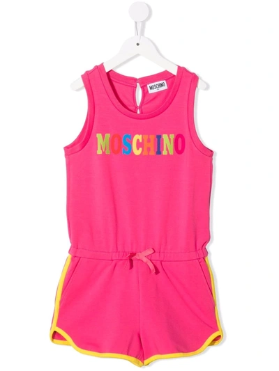 Moschino Teen Logo-print Sleeveless Playsuit In Pink