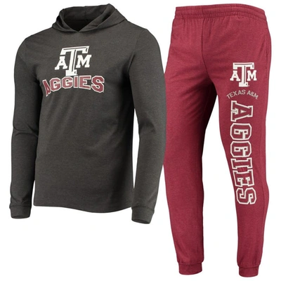 Concepts Sport Maroon/heather Charcoal Texas A&m Aggies Meter Long Sleeve Hoodie T-shirt & Jogger Pa
