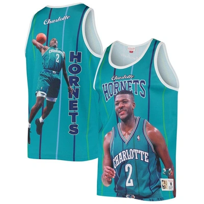 Mitchell & Ness Men's  Larry Johnson Teal Charlotte Hornets Hardwood Classics Player Tank Top