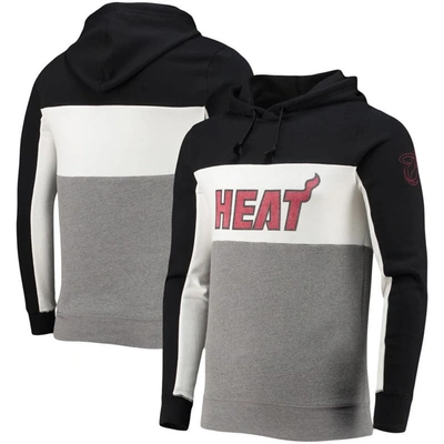 Junk Food Men's Black, White Miami Heat Wordmark Colorblock Fleece Pullover Hoodie In Black,white