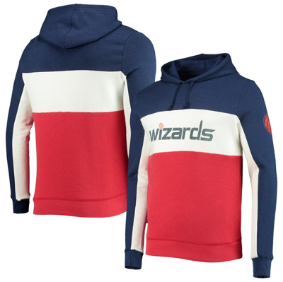 Junk Food Men's Navy, White Washington Wizards Wordmark Colorblock Fleece Pullover Hoodie In Navy,white