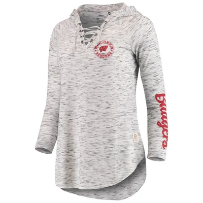Pressbox Gray Wisconsin Badgers Space Dye Lace-up V-neck Long Sleeve T-shirt
