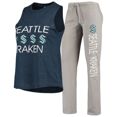 Concepts Sport Women's  Deep Sea Blue, Gray Seattle Kraken Meter Tank Top And Pants Sleep Set In Deep Sea Blue,gray