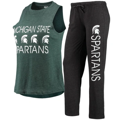 Concepts Sport Women's  Black, Green Michigan State Spartans Tank Top And Pants Sleep Set In Black,green
