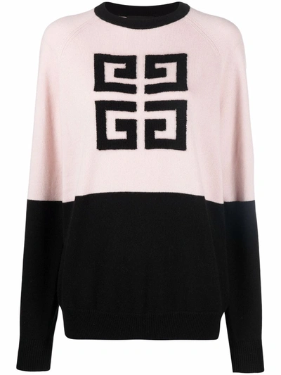 Givenchy 4g Logo Intarsia Bicolor Cashmere Sweater In Black/pink