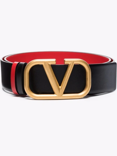 Valentino Garavani Vlogo Reversible Leather Belt In Red