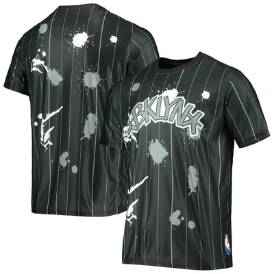 Fisll Black Brooklyn Nets Striped Splatter T-shirt