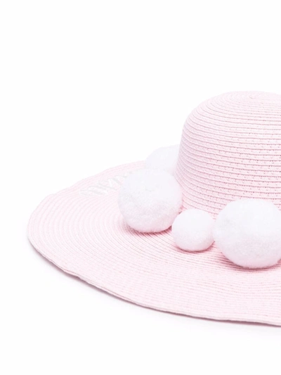 Monnalisa Kids' Pom Pom Embellished Raffia Hat In Pink