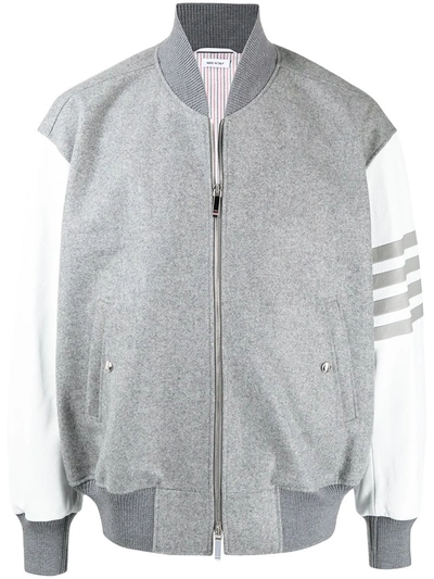 Thom Browne 4-bar Oversize Wool & Leather Bomber Jacket In Medium Grey