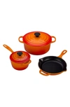 Le Creuset 5-piece Signature Enameled Cast Iron Cookware Set In Flame