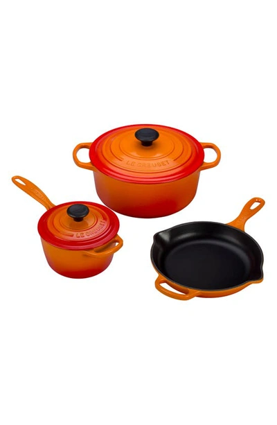 Le Creuset 5-piece Signature Enameled Cast Iron Cookware Set In Flame