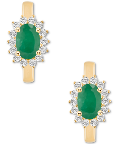 Macy's Sapphire (1-1/5 Ct. T.w.) & Diamond (1/4 Ct. T.w.) Hoop Earrings In 14k Gold (also In Emerald & Ruby
