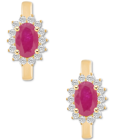 Macy's Sapphire (1-1/5 Ct. T.w.) & Diamond (1/4 Ct. T.w.) Hoop Earrings In 14k Gold (also In Emerald & Ruby In Ruby Red