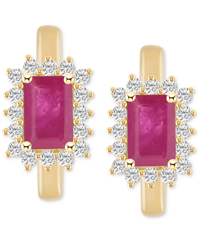 Macy's Ruby (1-3/8 Ct. T.w.) & Diamond (1/3 Ct. T.w.) Hoop Earrings In 14k Gold (also In Emerald & Sapphire In Ruby Red