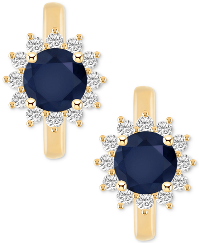 Macy's Sapphire (1-1/3 Ct. T.w.) & Diamond (1/3 Ct. T.w.) Hoop Earrings In 14k Gold (also In Emerald & Ruby