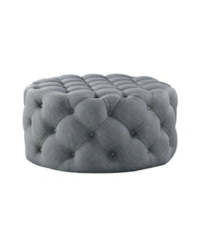 Inspired Home Bella Upholstered Tufted Allover Round Cocktail Ottoman In Gray