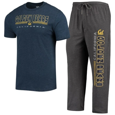 Concepts Sport Men's  Heathered Charcoal, Navy Cal Bears Meter T-shirt And Pants Sleep Set In Heathered Charcoal,navy