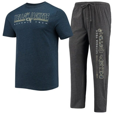 Concepts Sport Heathered Charcoal/navy Georgia Tech Yellow Jackets Meter T-shirt & Pants Sleep Set In Heather Charcoal