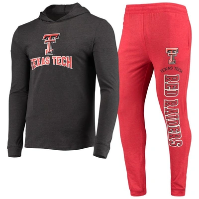 Concepts Sport Red/heather Charcoal Texas Tech Red Raiders Meter Long Sleeve Hoodie T-shirt & Jogger In Red,charcoal