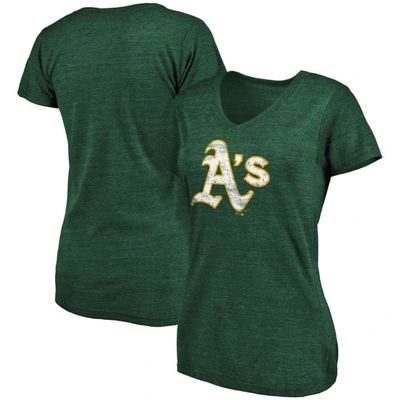 Fanatics Branded Heathered Green Oakland Athletics Core Weathered Tri-blend V-neck T-shirt In Heather Green