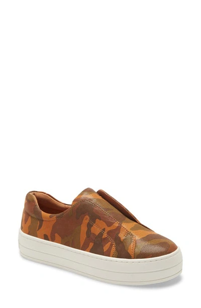 Jslides Heidi Platform Slip-on Sneaker In Tan Camouflage Leather